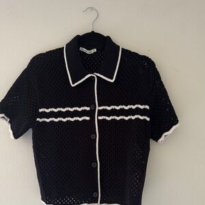 Abercrombie & Fitch Black Short Sleeve Knit Polo with White Trim